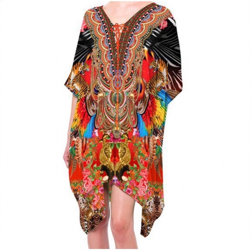 Shahida Parides Viscose Silk Kaftan Dress Tiger Leopard Crystal Embellished OSFM